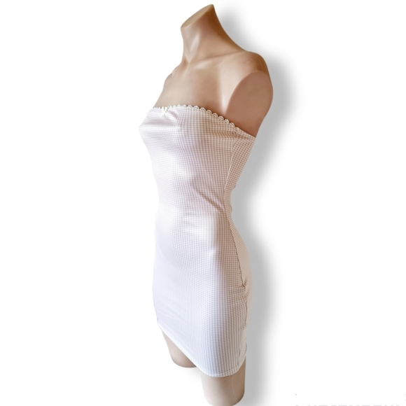 Handmade, Beige / Light Brown + White Gingham Check Strapless Short Dress Size S - Picture 3 of 10